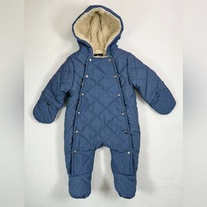 NAUTICA Baby Boy's Blue Snap Front Fleece Lined Hooded Snowsuit Winter Size 3-6M